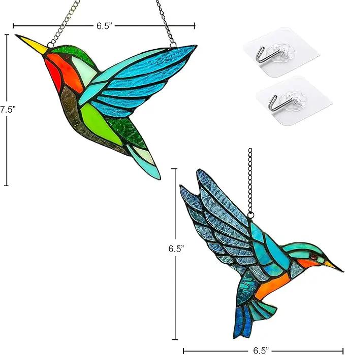 2 Pack Hummingbird Stained Glass Birds Window Hangings, Stained Glass Decorations,Bird Suncatcher for Window Decor Hummingbird Gifts for Mom,Bird Lovers by GreenHaven Gardens