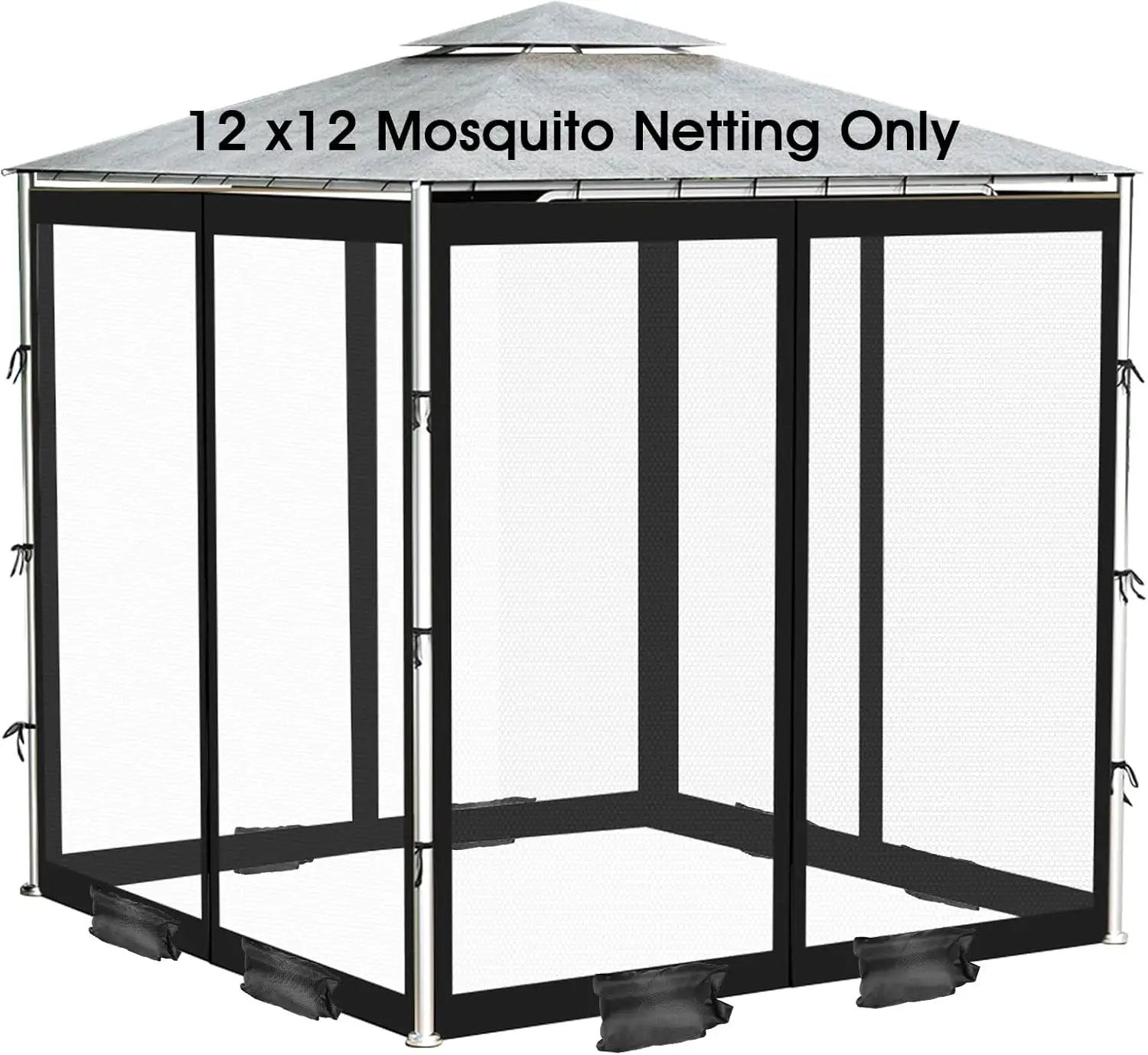 ShowyLive 12x12 Patio Umbrella Mosquito Netting with Zipper 4 Doors & 8 Weight Bag - Adjustable Polyester Mesh Bug Screen for Outdoor Umbrellas, Garden, Patio Tables (Black) by GreenHaven Gardens
