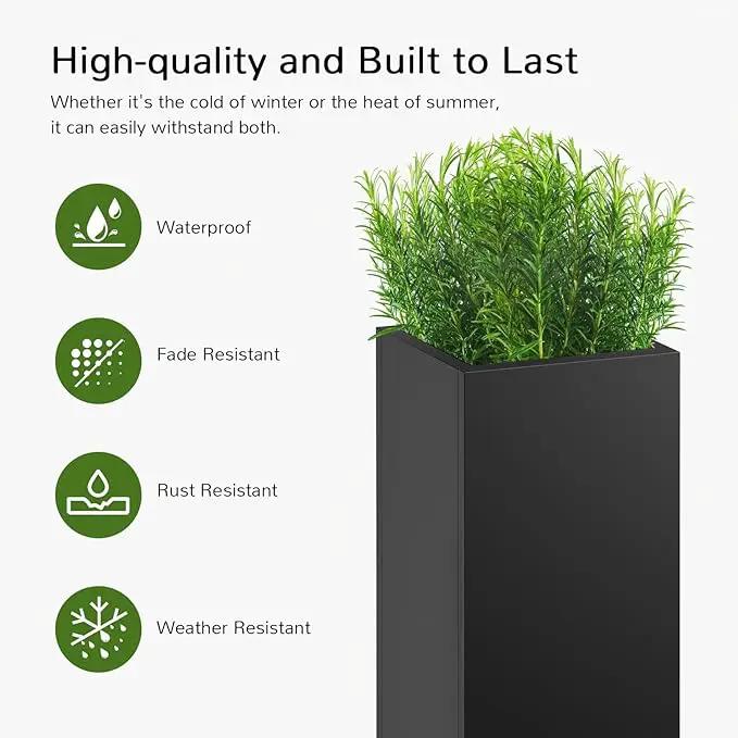 Stoog 30" Tall Planters for Outdoor Plants, All-Weather Metal Planter Boxes Set of 4, with Removable Insert Shelf, Modern Design, Indoor/Outdoor Use, Black by GreenHaven Gardens