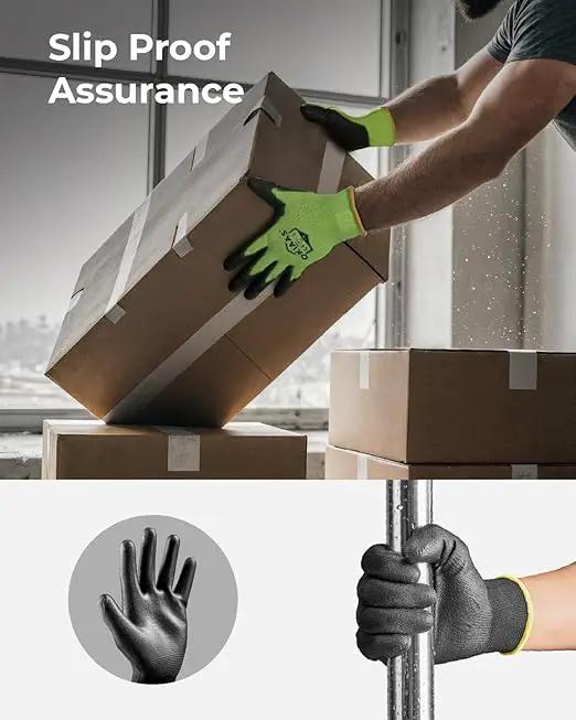 OKIAAS Work Gloves for Men，Ultra Thin and Lightweight Working Gloves with Grip, 12 Pairs Bulk Pack Construction Gloves with Polyurethane Coating for Light Duty Work (Black, X-Large)