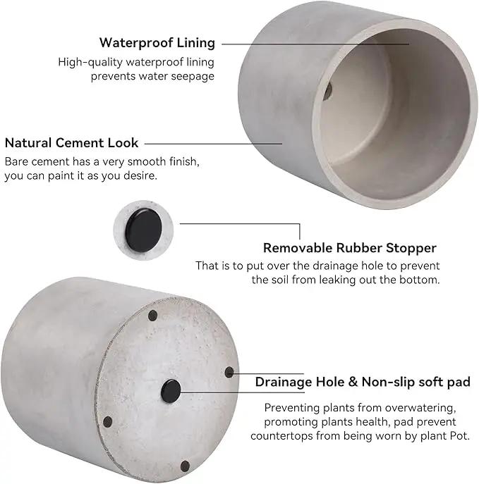 Ekirlin Planters for Indoor Plants, 3.5/4 Inch Plant Pots with Drainage Holes, Removable Rubber Stopper, Non-Slip Soft Pad - Grey Cement Concrete Planter for Most Indoor Outdoor Plants and Flowers by GreenHaven Gardens