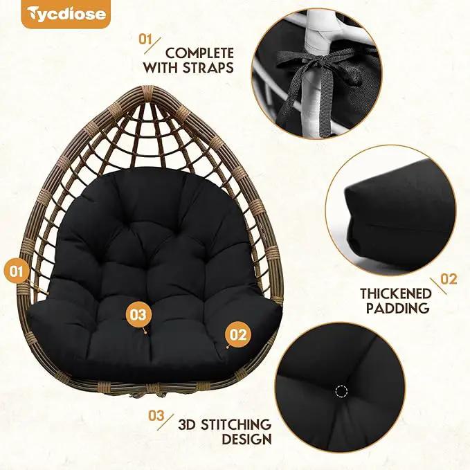 Egg Chair Cushion Replacement, Waterproof Outdoor Hanging Egg Chair Cushion Hammock Swing Chairs Cushions Pads, U-Shaped Thickened Cushions for Hanging Eggs Chairs, 47x33x7 Inches (Black) by GreenHaven Gardens