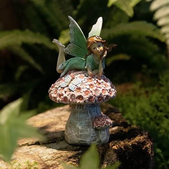 Garden Fairy Decor for Outside, Fairy Garden,Flower Fairy Outdoor Statue,Solar Powered Resin Ornaments,Patio Lawn Yard Porch, Garden Fairy Figurines for Home Garden Gifts,8.66inches Tall by GreenHaven Gardens
