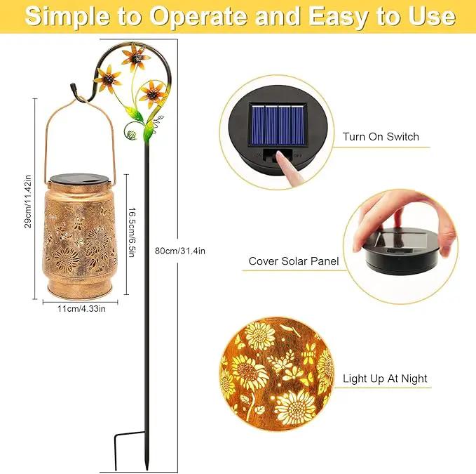 Sunflower Solar Lanterns Garden Decor, Birthday Gifts for Women Mom Grandma Metal Hanging Solar Lights Waterproof Outdoor Decoration LED Lanterns with Shepherd Hook for Outside Garden Yard Patio by GreenHaven Gardens