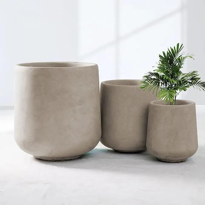 Kante 15.3"+11.6"+8.2" Dia Round Concrete Planter, Large Outdoor Indoor Planter Pots Containers with Drainage Holes and Rubber Plug for Home Garden Patio, Weathered Concrete by GreenHaven Gardens