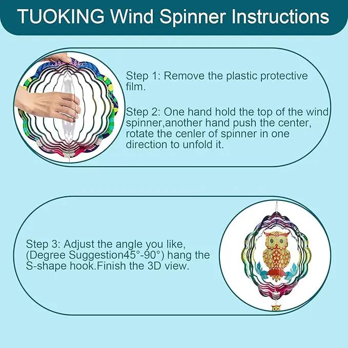 TUOKING Owl Wind Spinners Outdoor Metal 3D Hanging Art Wind Spinner 12 Inch Stainless Steel for Yard and Garden Decoration Worth Gift for Women by GreenHaven Gardens
