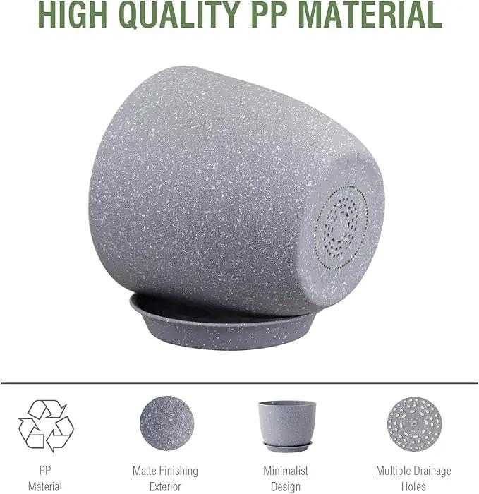 Plant Pots 12 inch, Plastic Planters with Drainage Holes and Saucers, Large Flower Pots for Indoor Outdoor Plants, Modern Decorative Pots for Garden House Plants, Speckled Grey by GreenHaven Gardens
