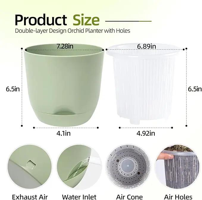 QCQHDU 2 Pack Orchid Pots with Holes for Repotting, Double-Layer and Self Watering Orchid Pot with Good Air Circulation by GreenHaven Gardens