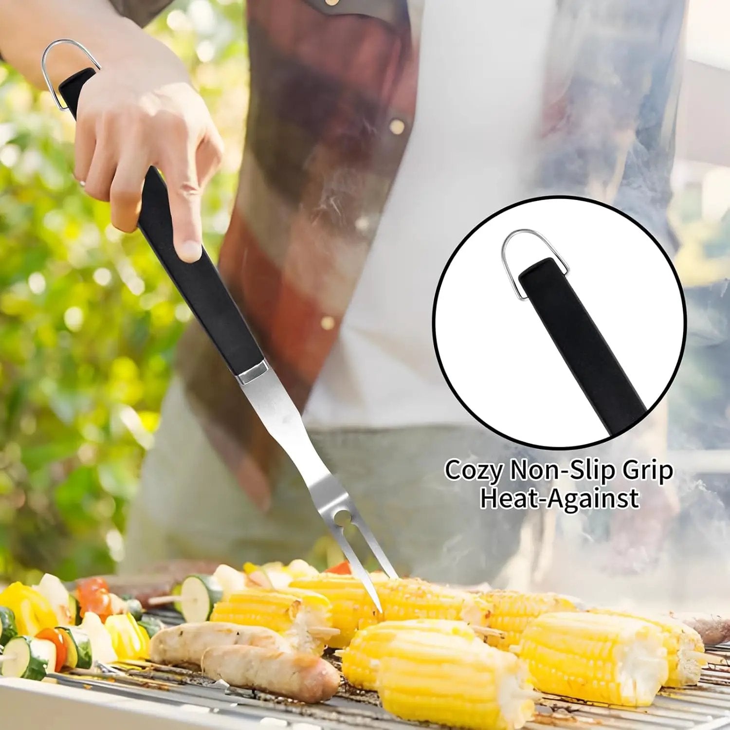 Supernal Pro Grill Master Kit -6pc Heavy Duty Stainless Steel BBQ Tools Set with Anti-Slip Handles|Commercial-Grade Spatula,Grill Brush,Basting Brush,Chef's Knife & More|Gift for Dad's Outdoor Cooking by GreenHaven Gardens