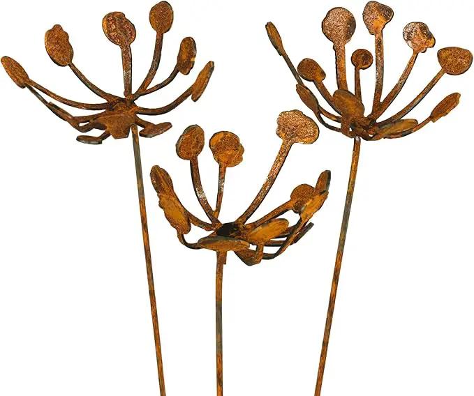 Metal Flower Arrangement 3 or 5-Piece Set, Rusty Finish, Made in USA (Set of 3) by GreenHaven Gardens