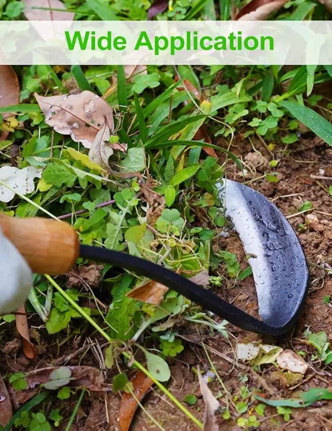 TOYPOPOR Japanese Weeding Sickle Hoe, 11" Gardening Hand Weeder Nejiri Kama Blade Tool Digging Cutting Weed Remover, High-Carbon Steel One-Piece Molding with Wood Handle, Very Sharp Edge Quick Work by GreenHaven Gardens