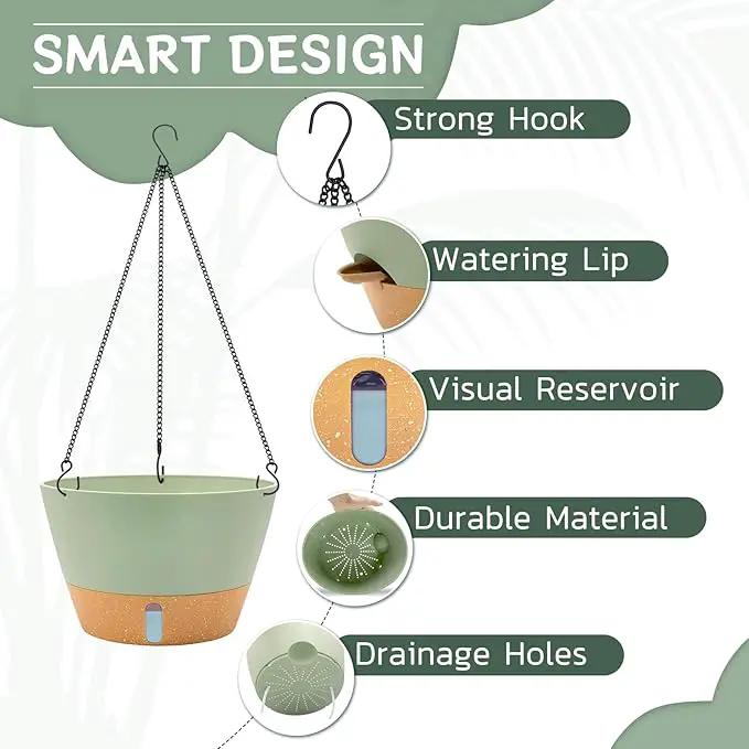 ZMTECH 12 Inch Hanging Planters for Indoor Plants, 2 Pack Self Watering Hanging Planter with Visual Reservoir, Hanging Pots for Plants Outdoor with Drainage Hole and Plant Hanger(Green) by GreenHaven Gardens
