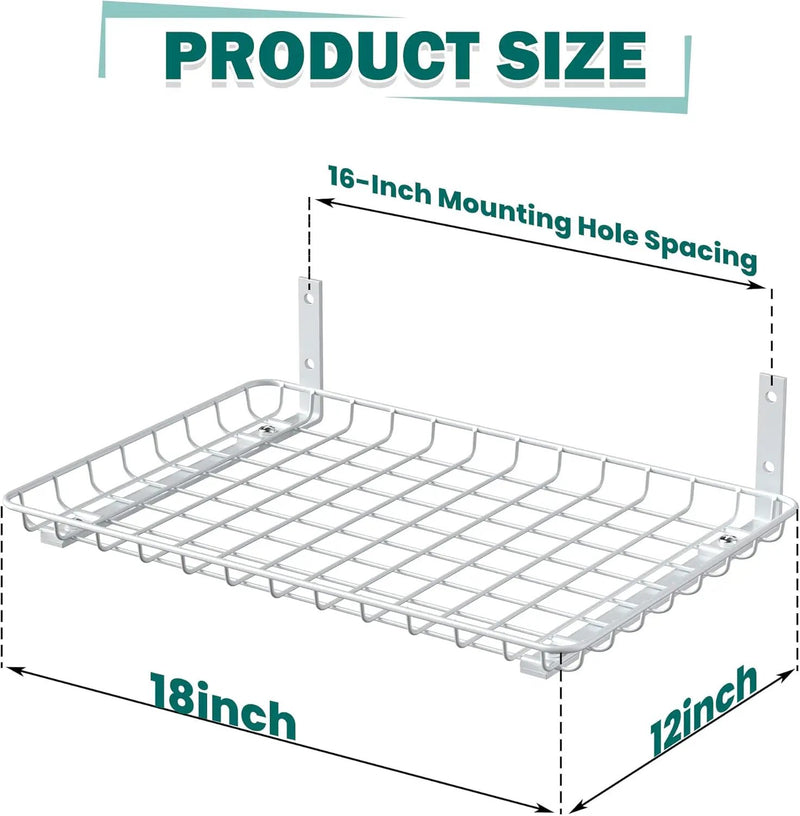 EVERHANGER Garage Wall Shelves 12x18 Inch, Wall Mounted Storage Shelf, Metal Shelf Rack, Heavy-Duty Shelf Organizer 2 Pack, White by GreenHaven Gardens