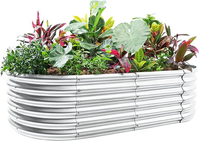 Land Guard 4×2×1.5ft Galvanized Raised Garden Bed Kit, Galvanized Planter Garden Boxes Outdoor, Oval Large Metal Raised Garden Bed for Vegetables……… (Classic Silver by GreenHaven Gardens