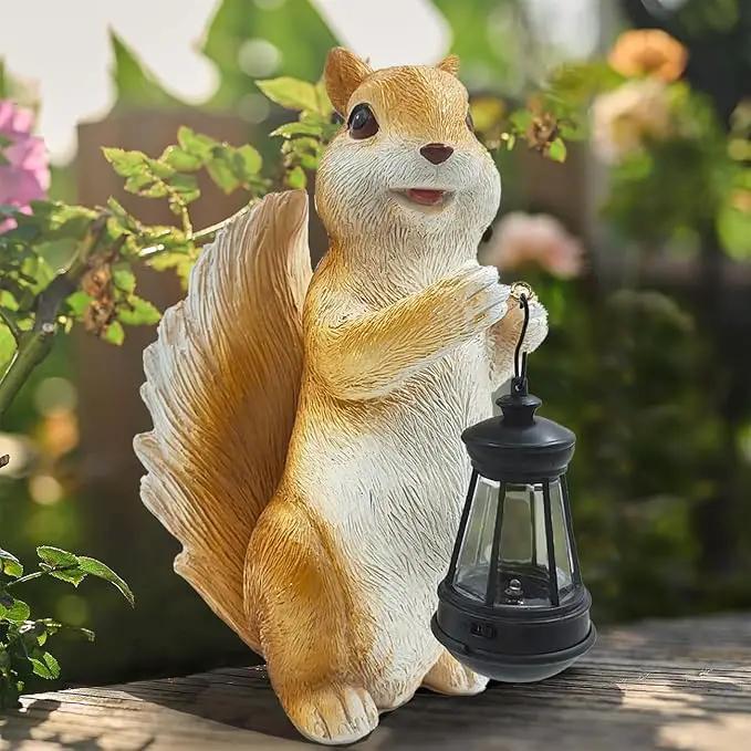 Solar Garden Squirrel Decor Statue Fairy Garden Accessories Outdoor Figurine LED Lights Art Housewarming Gift for Patio Yard Lawn Ornament Cute Animal Decoration by GreenHaven Gardens