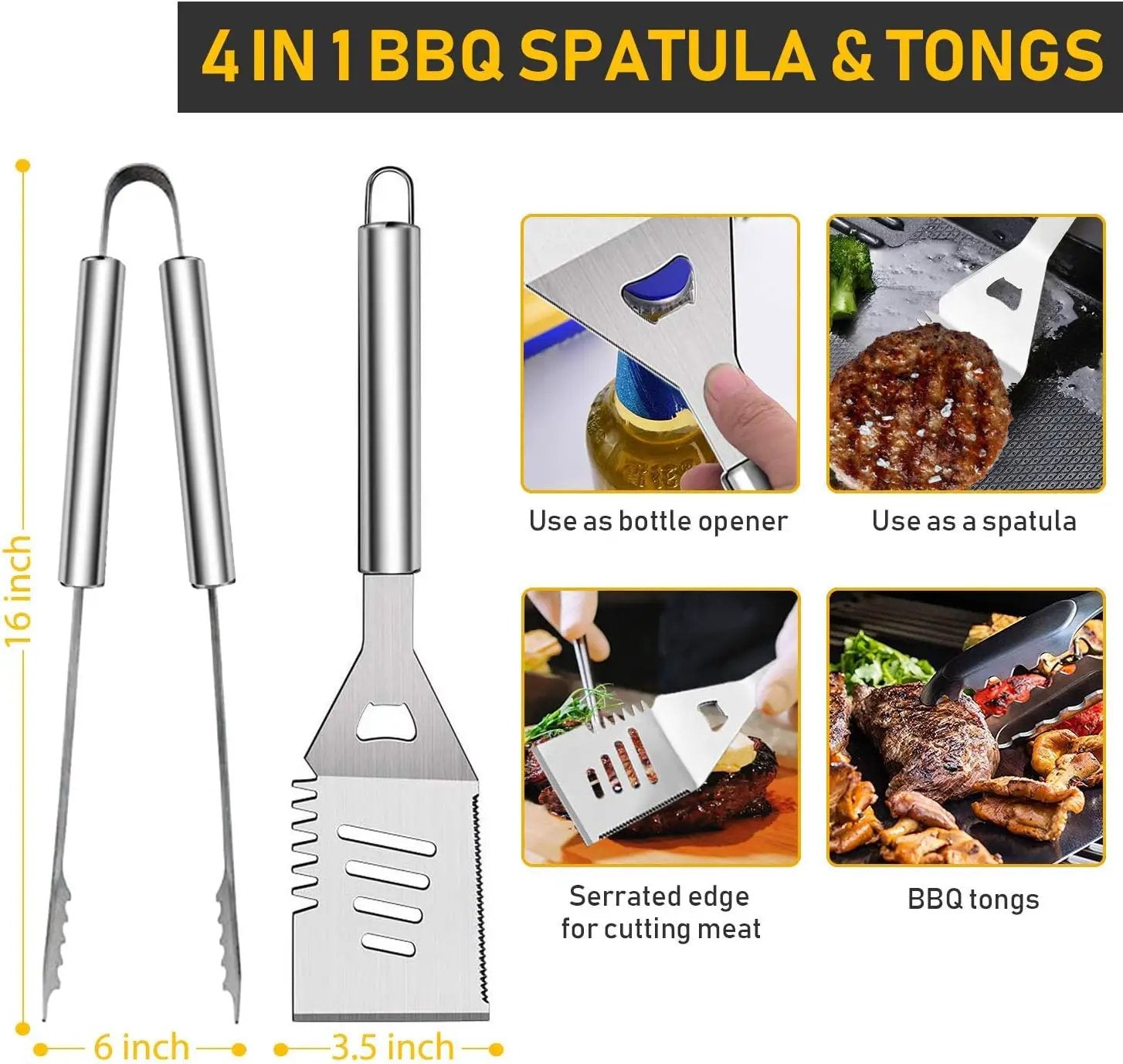 34Pcs Grill Accessories Grilling Gifts for Men, 16 Inches Heavy Duty BBQ Accessories, Stainless Steel BBQ Tools with Thermometer, Grill Mats for Backyard, BBQ Set for Men Women by GreenHaven Gardens