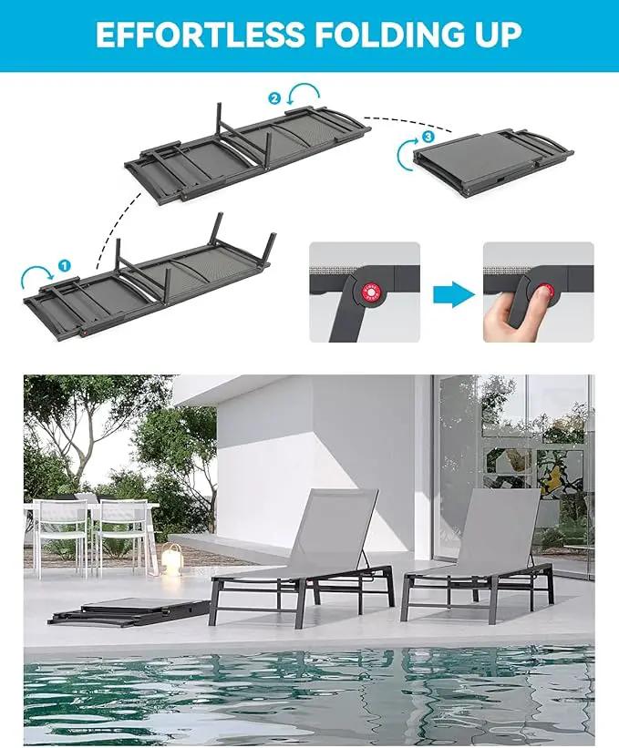 Aluminum Chaise Lounge Chair Outdoor, Foldable Patio Lounge Chair Assemble-Free, Pool Lounge Chairs with 5 Adjustable Backrest, Outdoor Lounge Chairs for Outside Poolside Beach Lawn Grey by GreenHaven Gardens