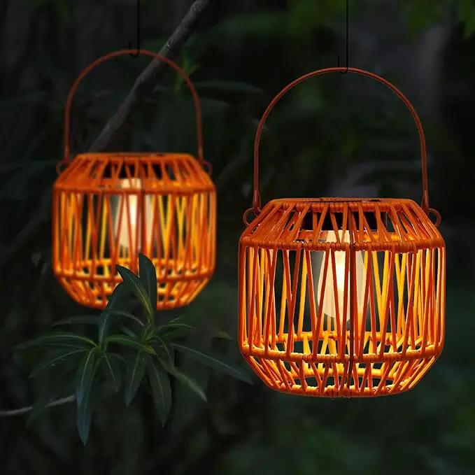 Solar Lanterns,Solar Boho Lanterns Outdoor Waterproof Wicker Lights for Outside Hanging Rattan Lights Outdoor Woven Lamp Decoration for Garden,Yard,Patio,Porch,Trees,Lawn,Pathway,2 Pack by GreenHaven Gardens