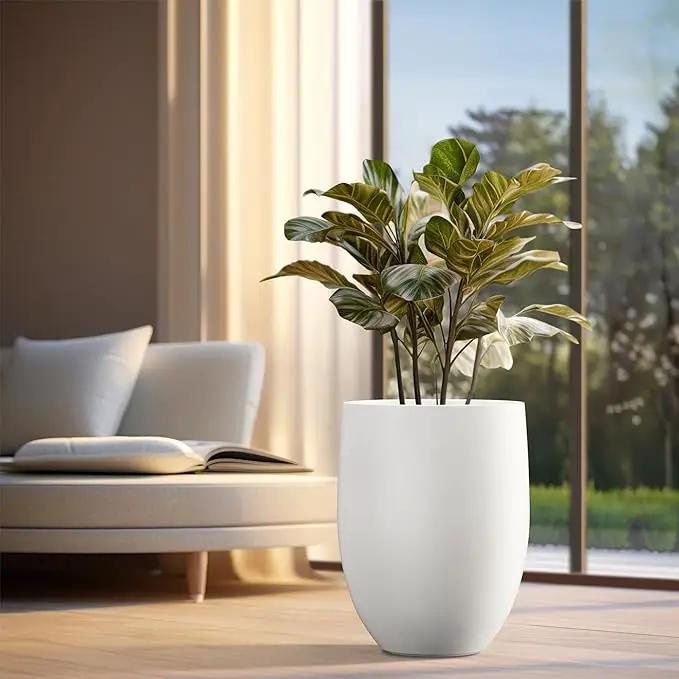 Kante 21.7" H White Concrete Tall Planter, Large Outdoor Indoor Decorative Pot with Drainage Hole and Rubber Plug, Modern Round Style for Home and Garden by GreenHaven Gardens