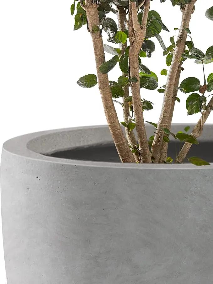 Kante 18",14",10" Dia Concrete Round Planters (Set of 3), Outdoor Indoor Large Planter Pots with Drainage Hole and Rubber Plug for Home Patio Garden, Natural Concrete