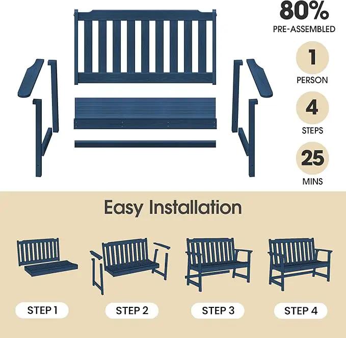 Ciokea 46" Heavy Duty Outdoor Bench Set of 2, HDPE Weatherproof Garden Bench, 2-Person Memorial Benches with 660 Lbs, Waterproof Patio Porch Benches for Outside Business Office Backyard, Navy Blue by GreenHaven Gardens
