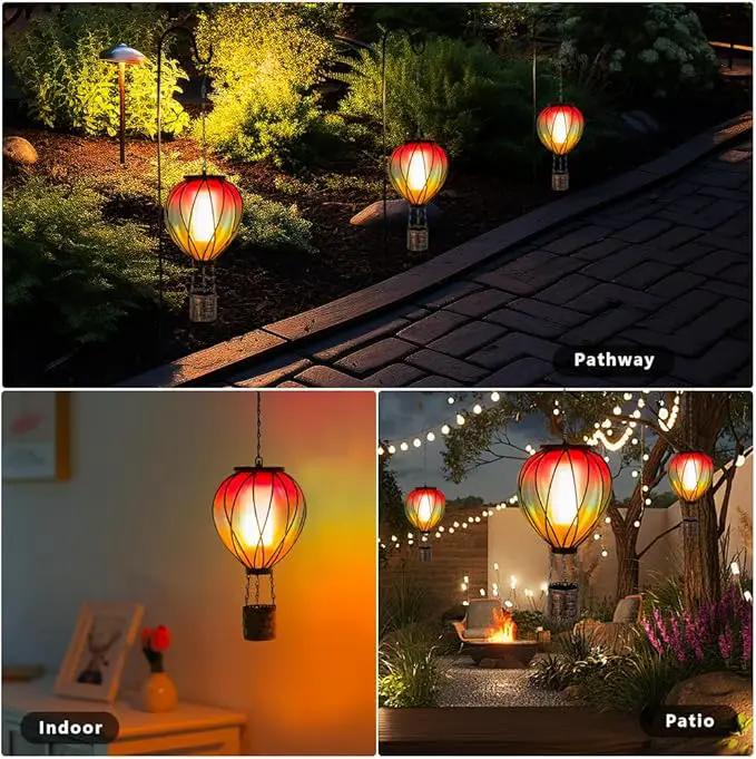 Hot Air Balloon Solar Lantern, 2 Pcs Solar Hot Air Balloon with Flickering Flame, Hanging Outdoor Lantern Waterproof Decor for Patio, Garden, Porch by GreenHaven Gardens