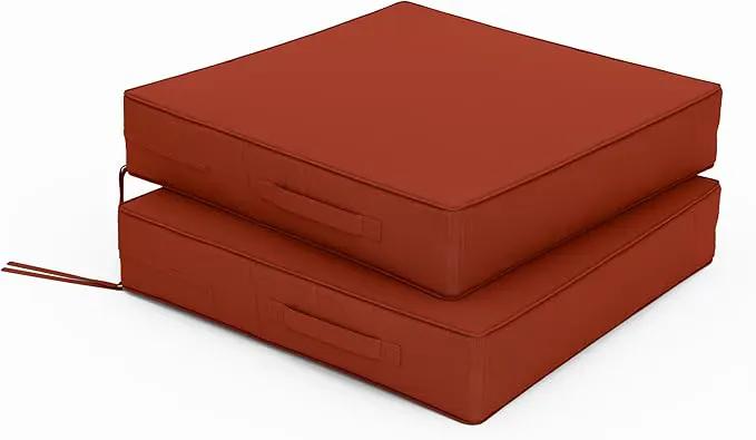 Patio Chair Cushions 22 X 22 X 4 Inch Waterproof Outdoor Seat Cushions for Patio Furniture, Outdoor Sofa Couch Pads with Ties & Handle, Set of 2, Terra Red by GreenHaven Gardens