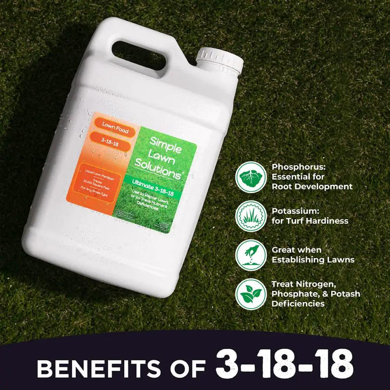 Ultimate 3-18-18 NPK- Lawn Food Liquid Fertilizer- Easy to Use Concentrated Spray- Any Grass Type- Summer & Fall Nutrients- Simple Lawn Solutions - Turf Hardiness & Root Vigor (2.5 Gallon) by GreenHaven Gardens