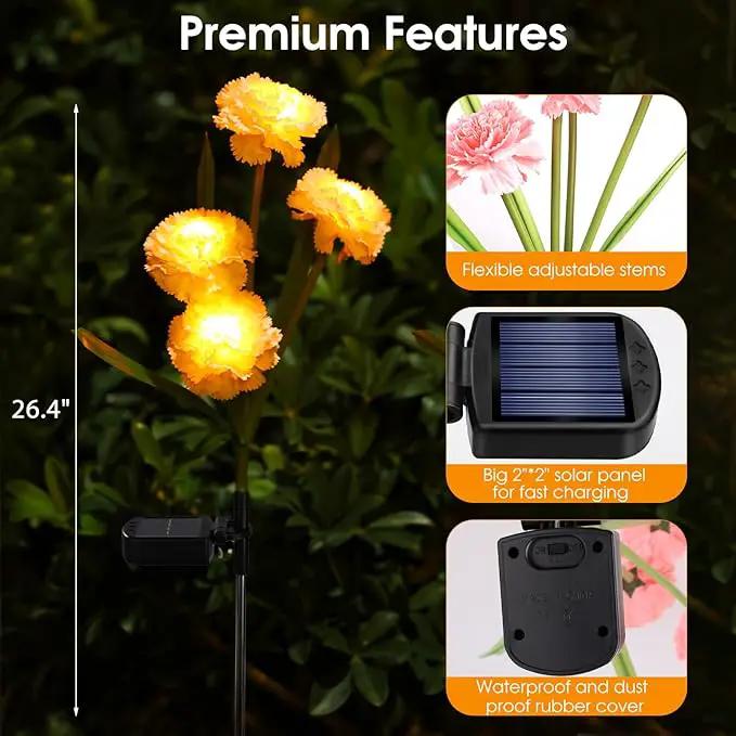 Solar Flowers Outdoor Waterproof, Solar Carnation Stake Lights Outside with 12 Real Looking Flowers for Yard Decorations Outdoor, Front Yard, Garden, Flower Bed, Lawn, Patio Decor (3 Pack) by GreenHaven Gardens