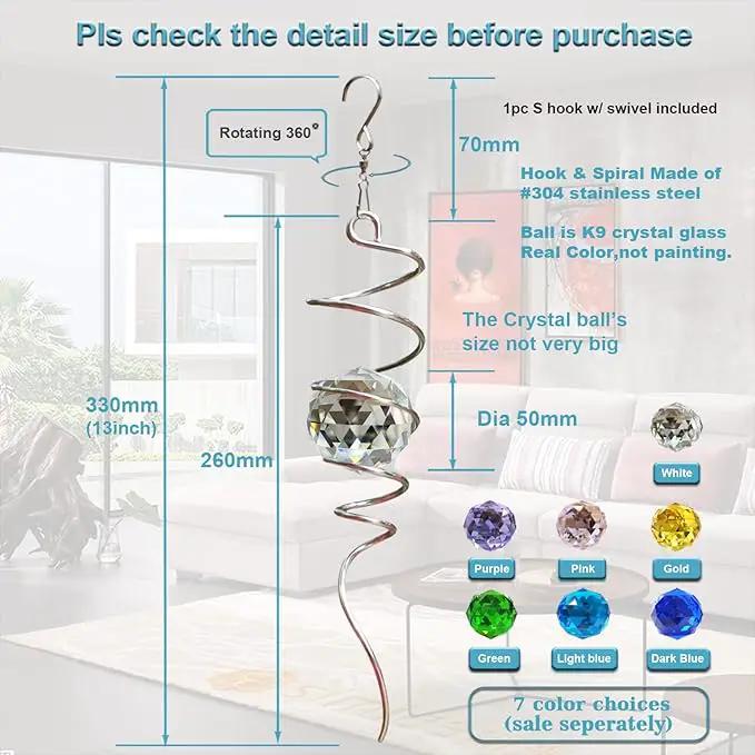 FONMY Gazing Ball Spiral Tail -Decorative Wind Spinner Sun Catcher 11 inch Tail and 2 inch Clear Crystal Orb. Indoor Outdoor Garden Decoration -13 inch Height by GreenHaven Gardens