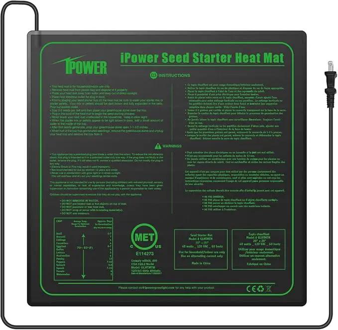 iPower 20" x 20" Waterproof Durable Seedling Heat Mat Warm Hydroponic Plant for Indoor Gardening Germination Starting by GreenHaven Gardens