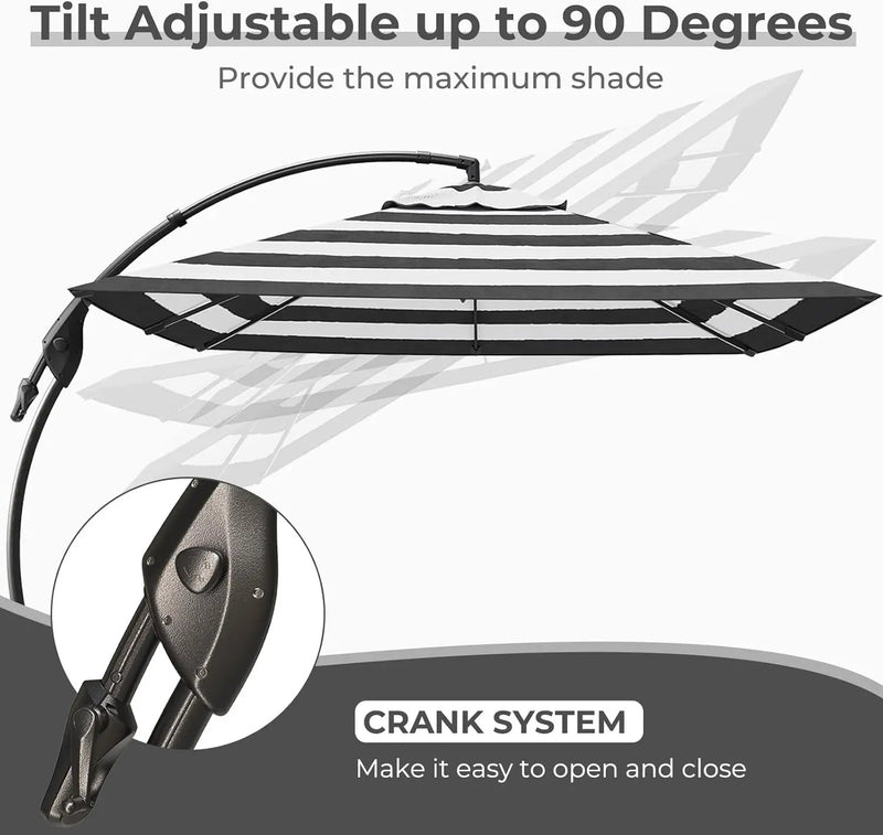 Grand patio 10x10 FT Patio Cantilever Umbrella with Base Outdoor Large Square Tilting Offset Umbrellas for Pool Deck (Black & White, 10x10 FT) by GreenHaven Gardens