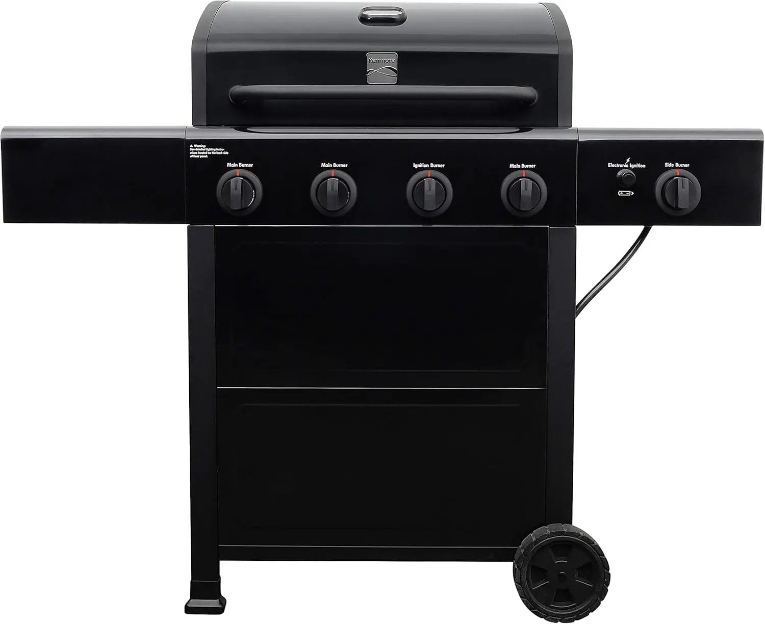 Kenmore 4-Burner Gas Grill with Side Burner, Outdoor BBQ Grill, Propane Gas Grill, Cast Iron Cooking Grates, Electronic Ignition, Warming Rack, Open Cart Design, 53000 BTUs, Black by GreenHaven Gardens
