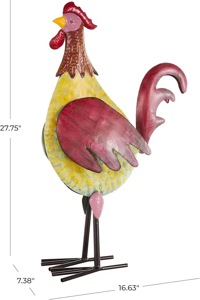 Deco 79 Metal Rooster Decorative Garden Sculpture Textured Garden Statue with Red Accents, Outdoor Sculpture 7" x 17" x 28", Black by GreenHaven Gardens
