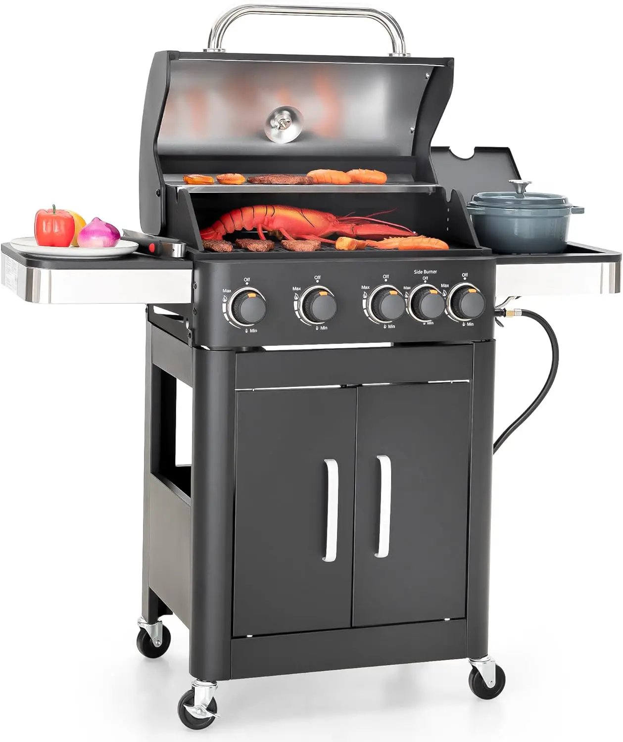 Captiva Designs 4-Burner Propane Gas BBQ Grill with Side Burner & Porcelain-Enameled Cast Iron Grates, 46,700 BTU Output for Outdoor Cooking Kitchen and Patio Backyard Barbecue, Black by GreenHaven Gardens