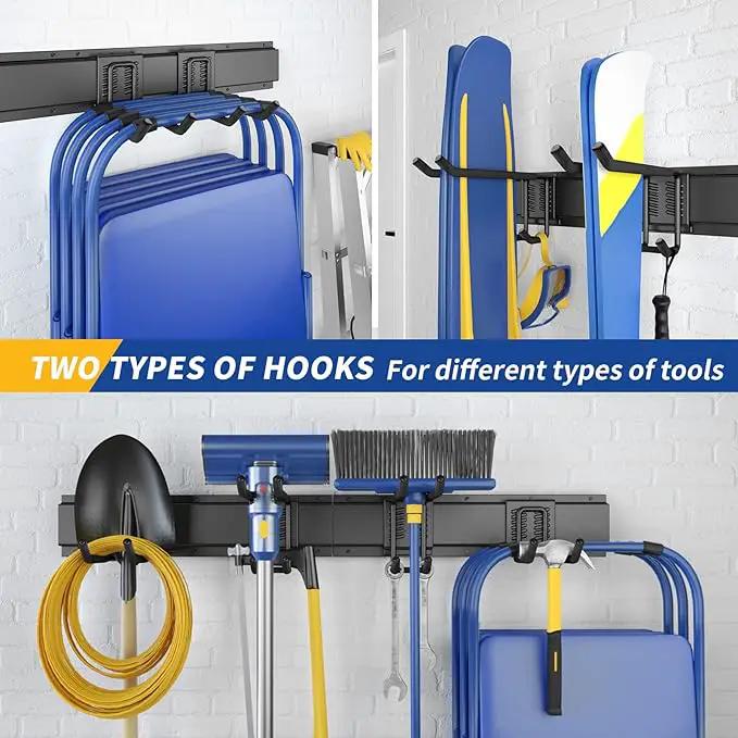 32 Inches Garage Storage, Garage Organization, Wall Mount Garden Tool Organizer, Max 300lbs Adjustable Metal Hooks, Yard Shed Hanging Rack, Heavy Duty Shelving for Rake Broom Mop Snowboard by GreenHaven Gardens