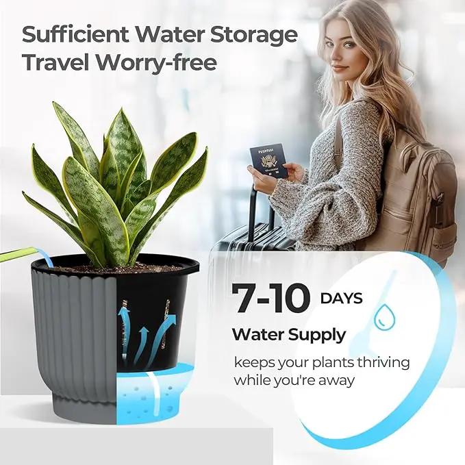 T4U 6 Inch Self Watering Pots for Indoor Plants, 6 Pack Planters for Indoor Plants, Durable Plastic Charcoal Gray Pots for Indoor Plants, African Violets, Flower by GreenHaven Gardens