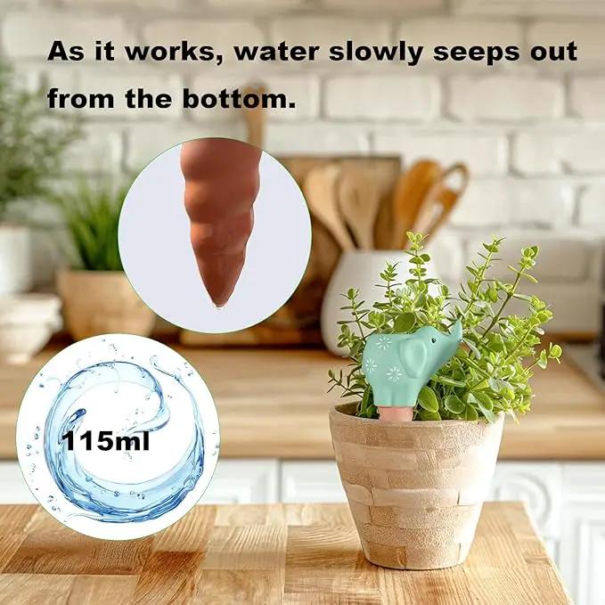 4-Pack Self-Watering Terracotta Spikes for Plants, Automatic Plant Watering Stakes, Keeps Plants Hydrated While You're Away, Ideal for Indoor & Outdoor Use (Elephant Design) by GreenHaven Gardens