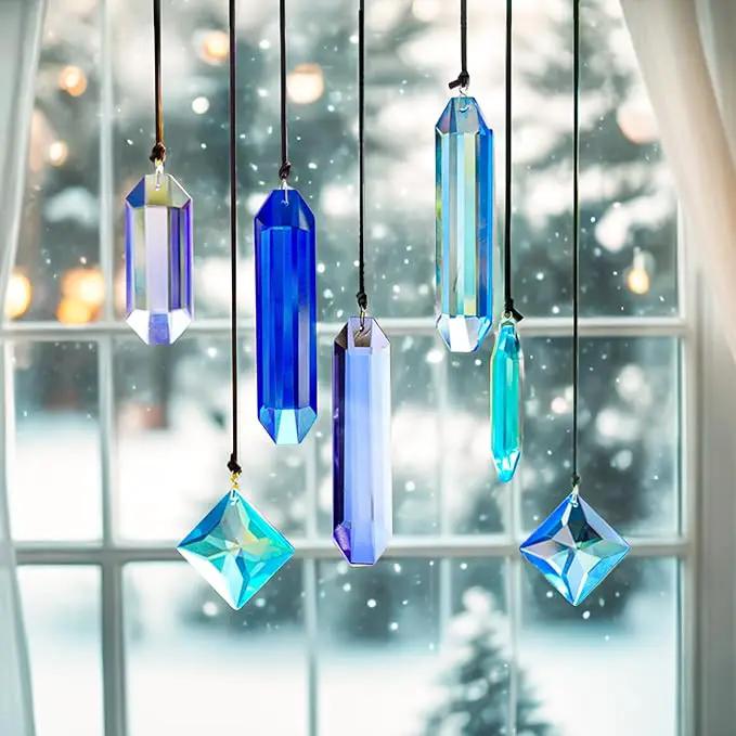 HDCRYSTALGIFTS Crystal Prisms Sun Catchers, 7PCS Blue Dreams Suncatcher Hanging Kit Rainbow Maker Pendant Ornaments for Indoor Window Outdoor Garden Christmas Tree Decor by GreenHaven Gardens