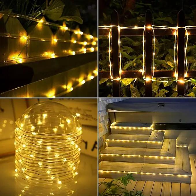 Solar Rope Lights, 66ft 200LED String, 8 Modes Waterproof Powered Outdoor, Flexible Clear Tube for Garden, Backyard, Patio, Deck, Porch, Pool, Tree Decor - Warm White by GreenHaven Gardens