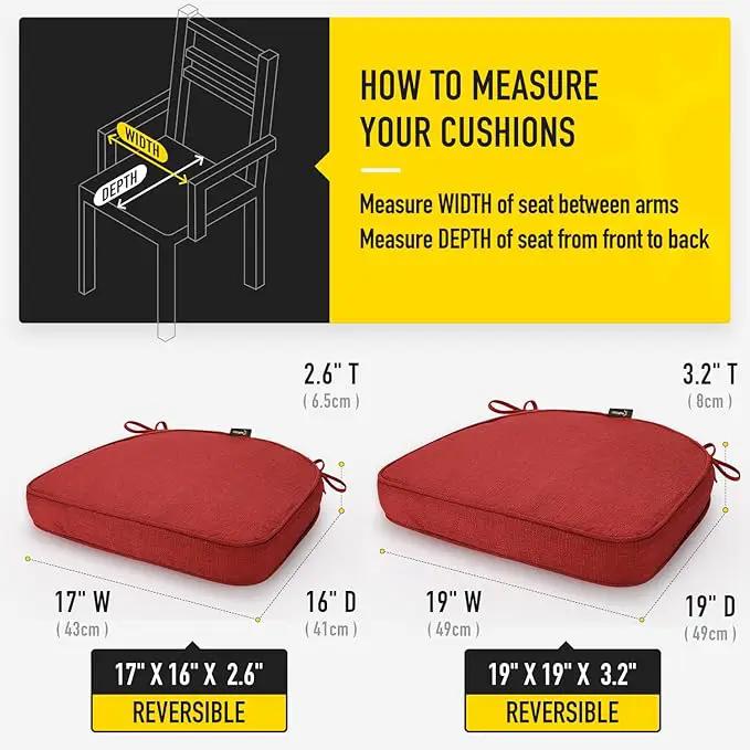 SUNROX Gel Memory Foam Chair Cushions, FadeShield Water-, Stain-Resistant Durable Reversible Seat Cushion Pads with Ties for Indoor/Outdoor Kitchen Dining Office, 19"x19", Set of 2, Burgundy by GreenHaven Gardens