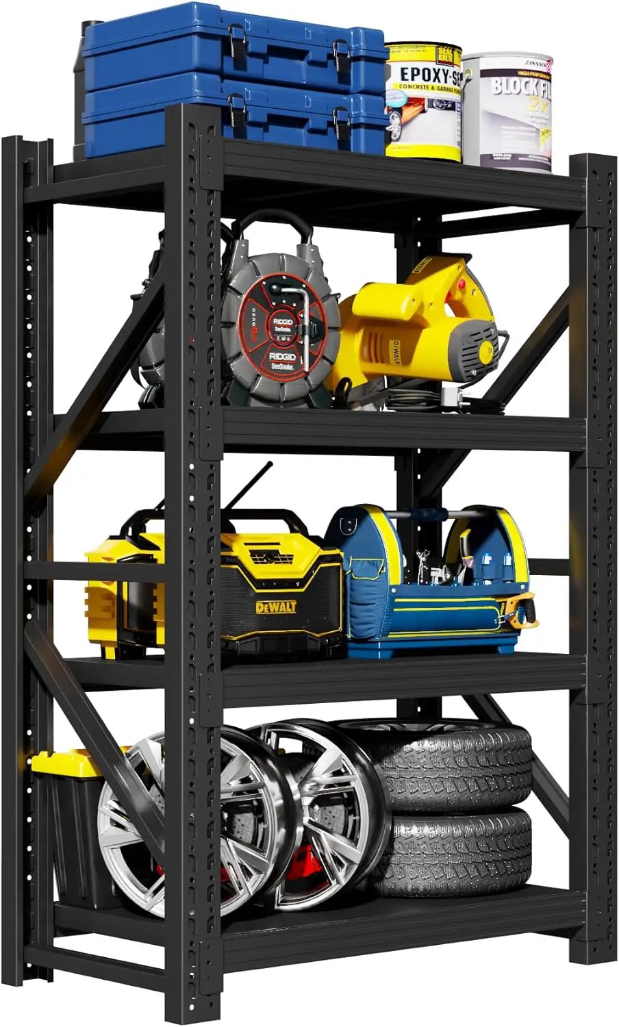 Garage Shelving Unit, 4 Tier Heavy Duty Racks, Easy Assembly, Metal Racks with Adjustable Shelves, 3000 LBS Load Capacity,for Warehouse,Basement (Black, 19.7" D x 31.5" W x 63" H) by GreenHaven Gardens