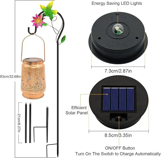 2 Pack Solar Lanterns Outdoor Garden Decor with Shepherd Hook, Gardening Gifts for Mom Grandma Women Hummingbird Sunflower Metal Decor Waterproof Solar Lights LED Decorative for Garden Yard Patio by GreenHaven Gardens