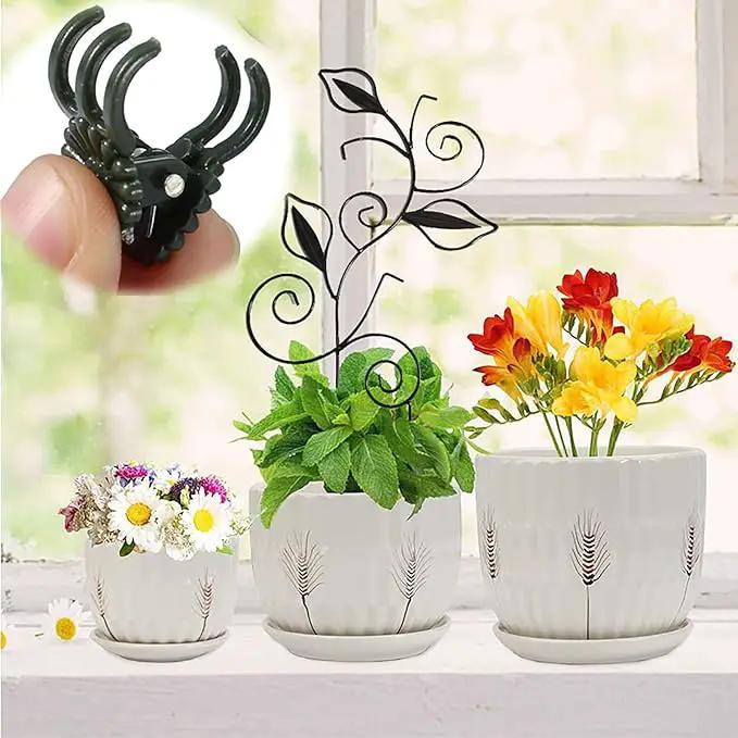 Decorative Metal Plant Trellis for Indoor Potted Plants – Leaf Shape Vine Support Stakes with 6 Plant Clips, Black/Green/Gold Garden Trellises for Climbing Plants, Vines (Black 1pc) by GreenHaven Gardens