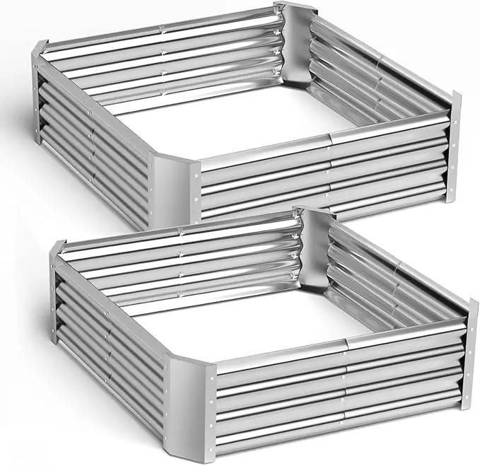 Raised Garden Bed Outdoor Aluminum Planter Box Kit for Vegetables Flower Herb, 2 Sets, 38x38x12 in by GreenHaven Gardens