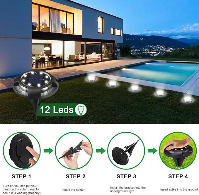 K.E.J. Solar Lights Outdoor 12 Pack Waterproof Solar Garden Ground Lights Landscape Lighting for Outside Patio Pathway Lawn Yard Deck Driveway Walkway by GreenHaven Gardens
