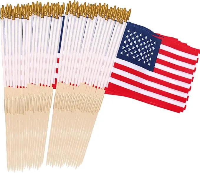 100 Pcs 12x18 Inch American Flags on Stick, American Flags, USA Stick Flag with Handheld and Grounded Multi-Purpose Flagpole, Design for Memorial Day, 4th of July, Veterans Day by GreenHaven Gardens