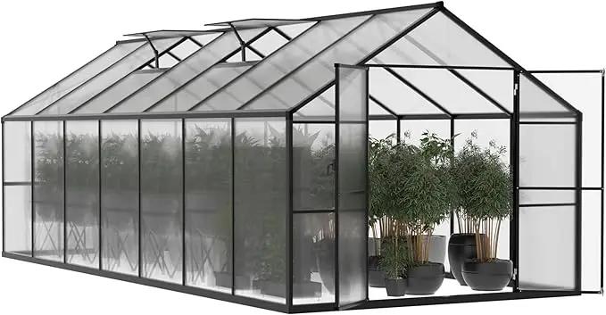 8x14 FT Green House for Outdoor, Polycarbonate Aluminum Walk-in Greenhouse Kit with Lockable Door and Adjustable Roof Vents, Backyard Garden in Winter, Gray by GreenHaven Gardens