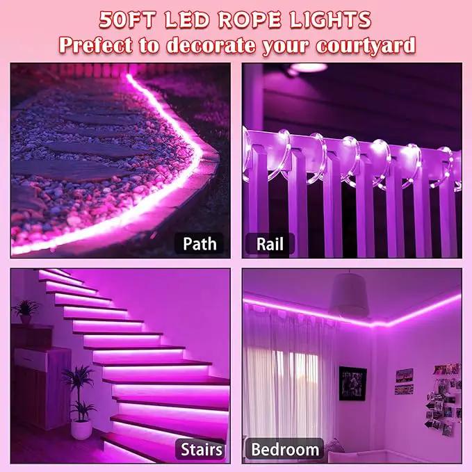50Ft 600 LED Rope Lights Outdoor, Pink Flexible Tube Light Waterproof Plug in 8 Modes Timer Memory, Permanent String Lights for Tree,Pool, Bedroom, Fence, Garden, Indoor, Outside Decorations by GreenHaven Gardens
