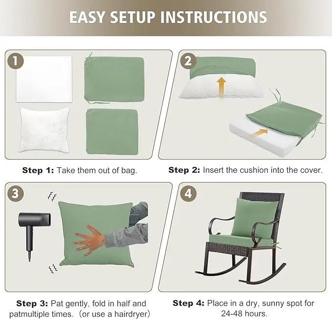 Outdoor Chair Cushions, Waterproof Outdoor Cushions for Patio Furniture w/Fade-Resistant, Removable & Machine-Washable Covers, 19x19 Inch, Ideal for Seat in Gardens/Porch – Set of 1/2/4, Sage Green by GreenHaven Gardens